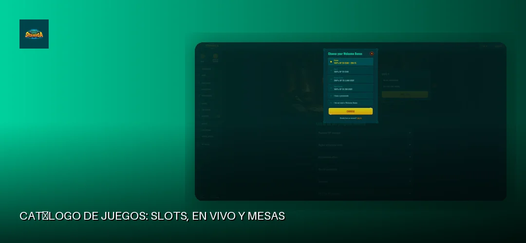 Catálogo de juegos: slots, en vivo y mesas